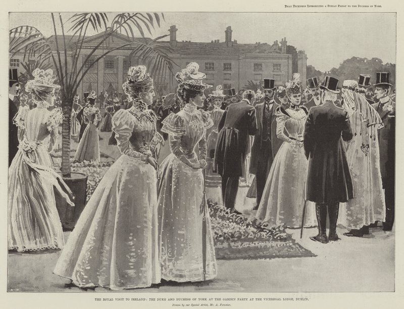 Der königliche Besuch in Irland, der Herzog und die Herzogin von York auf der Gartenparty in der Vizeköniglichen Lodge, Dublin von Amedee Forestier