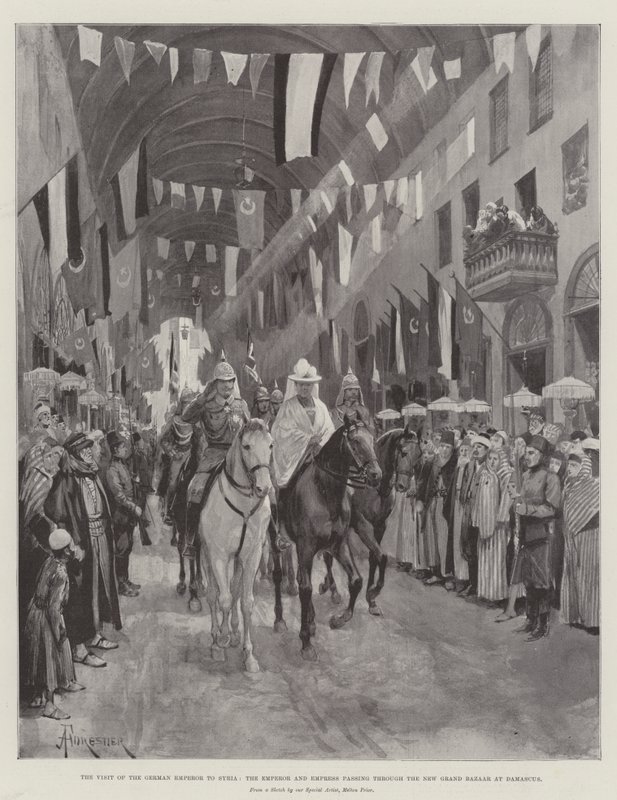 Der Besuch des deutschen Kaisers in Syrien, der Kaiser und die Kaiserin durchqueren den neuen großen Basar in Damaskus von Amedee Forestier