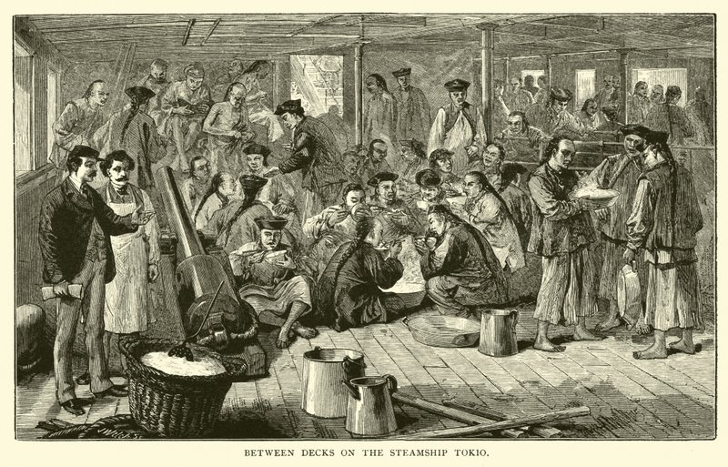 Zwischen Decks auf dem Dampfschiff Tokio von American School