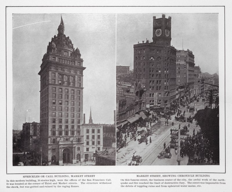 San Francisco: Spreckles oder Call Building, Market Street; Market Street, zeigt Chronicle Building (s/w Foto) von American Photographer (after)