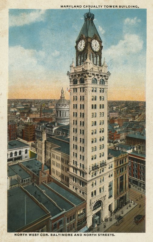 Baltimore, MA: Maryland Casualty Tower Building, Nordwest Ecke Baltimore und North Streets (Farbfoto) von American Photographer