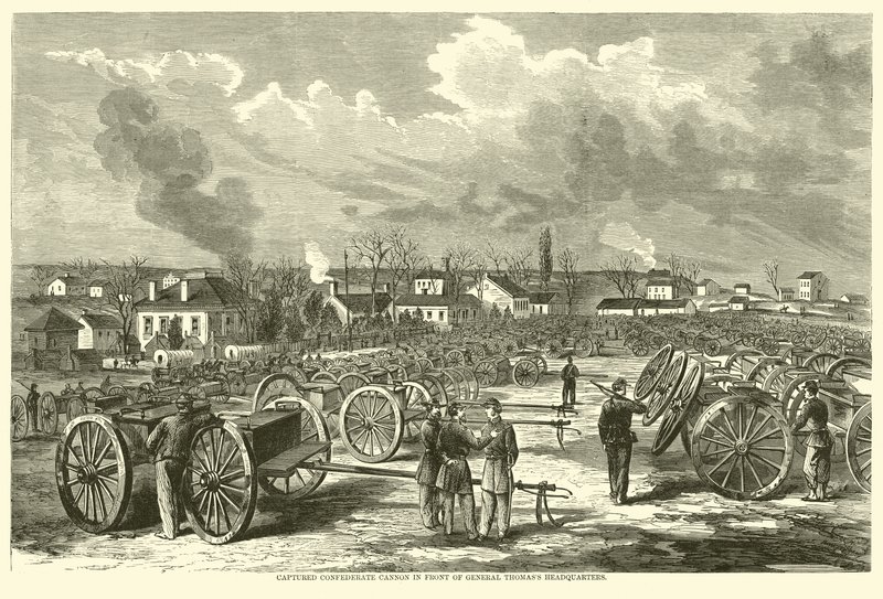 Erbeutete konföderierte Kanone vor dem Hauptquartier von General Thomas, November 1863 von American School