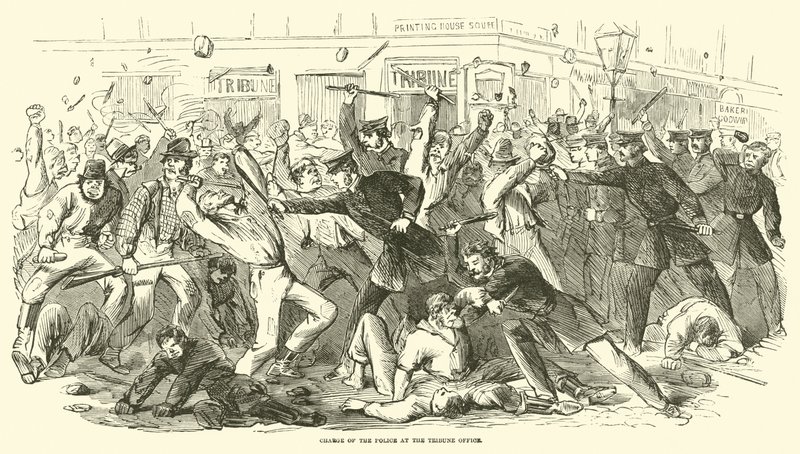 Angriff der Polizei auf das Tribune-Büro, Juli 1863 von American School