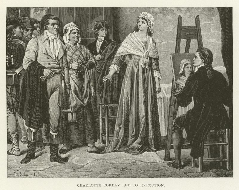 Charlotte Corday zur Hinrichtung geführt von American School
