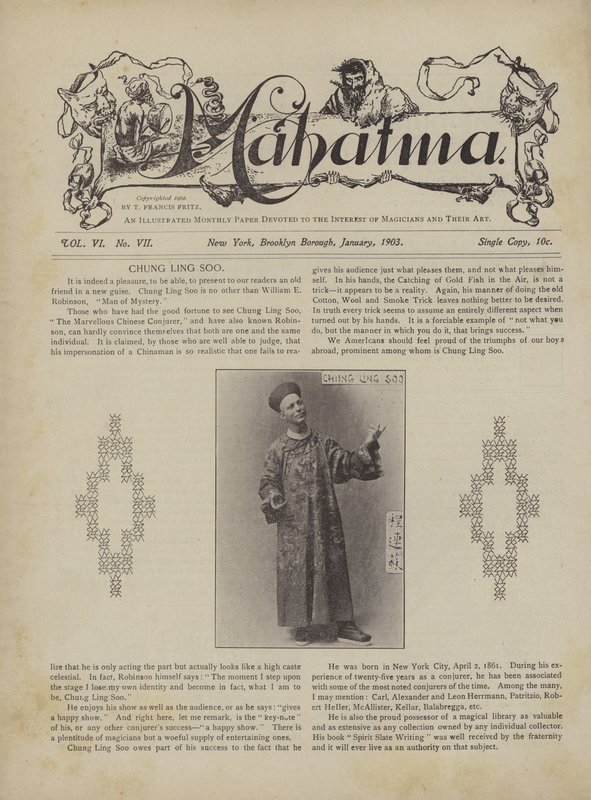 Chung Ling Soo, alias William E Robinson, Mann des Mysteriums von American School