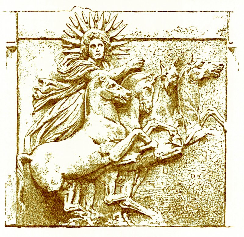 Helios auf seinem Wagen, Illustration aus Geschichte Griechenlands von Victor Duruy, veröffentlicht 1890 von American School