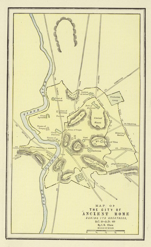 Karte der Stadt des antiken Rom während ihrer Blütezeit, 30 v. Chr. - 400 n. Chr. von American School
