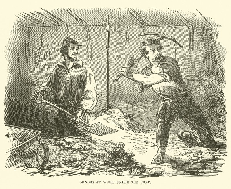 Bergleute bei der Arbeit unter dem Fort, Juni 1863 von American School