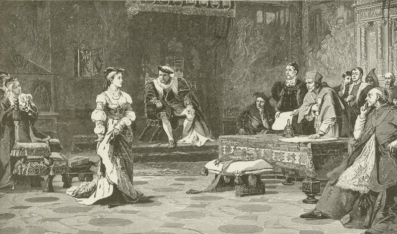 Königin Katharina von Aragon lehnt das Recht des Kirchengerichts ab, ihren Fall zu beurteilen von American School