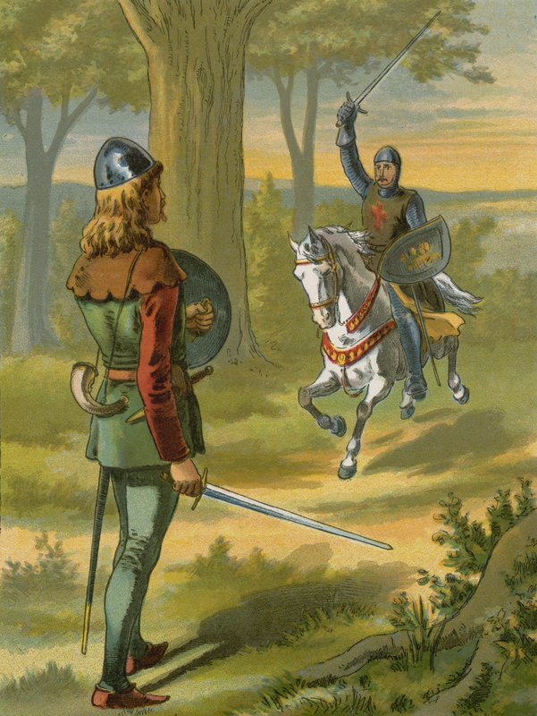 Robin Hood stoppt den Ritter in schwarzer Rüstung von American School