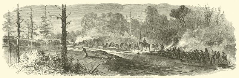 Shermans Armee zerstört die Macon-Eisenbahn zwischen Rough and Ready und Jonesborough, August 1864 von American School