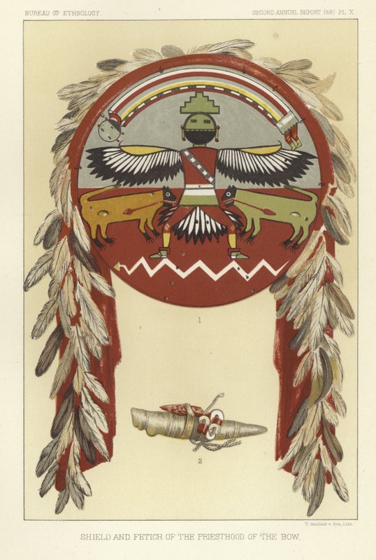 Schild und Fetisch des Priesterordens des Bogens von American School
