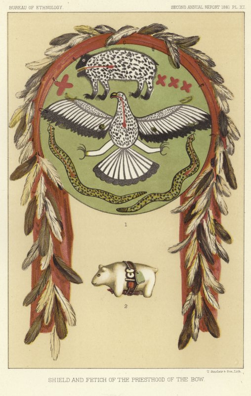 Schild und Fetisch des Priesterordens des Bogens von American School