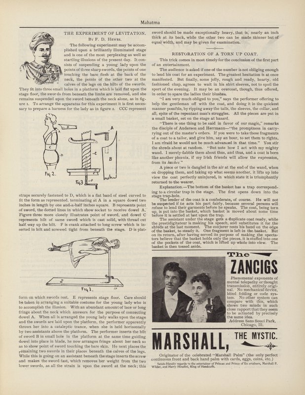 Das Experiment der Levitation, F D Hewes, Anzeigen von American School