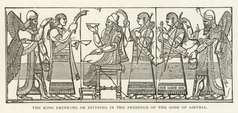 Der König trinkt oder wahrsagt in Anwesenheit der Götter von Assyrien von American School
