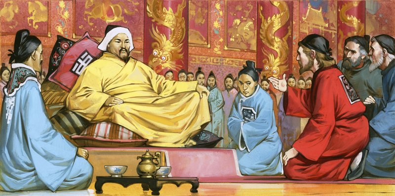 Marco Polo am Hof von Kublai Khan, 20. Jahrhundert von Angus McBride