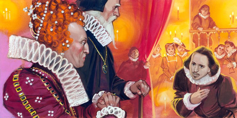 Shakespeare wird Königin Elizabeth I. vorgestellt von Angus McBride