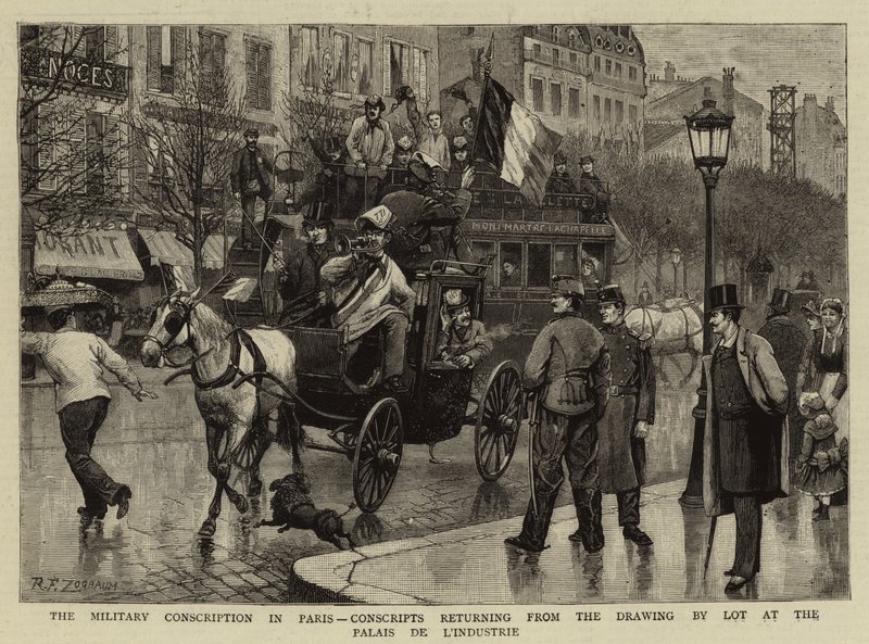 Die Militärische Einberufung in Paris, Wehrpflichtige kehren von der Auslosung im Palais de L