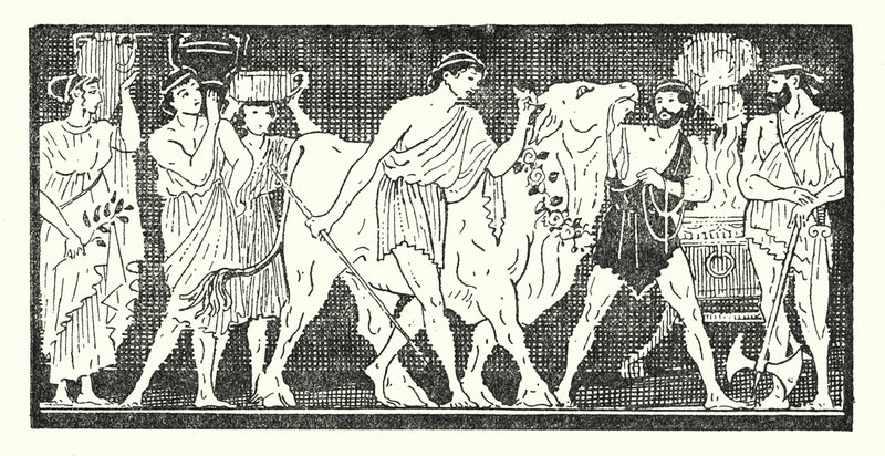 Nestor und seine Gefährten führen eine Kuh zum Opfer von Armand Joseph Bonamy