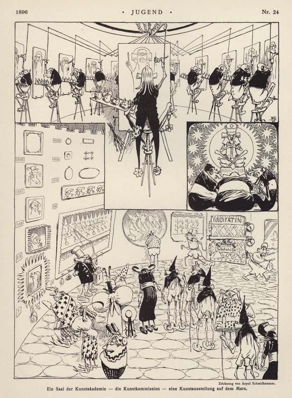 Ein Raum der Kunstakademie; die Kunstkommission; eine Kunstausstellung auf dem Mars von Arpad Schmidhammer