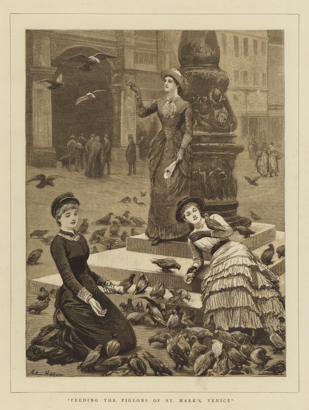 Taubenfütterung auf dem Markusplatz, Venedig von Arthur Hopkins
