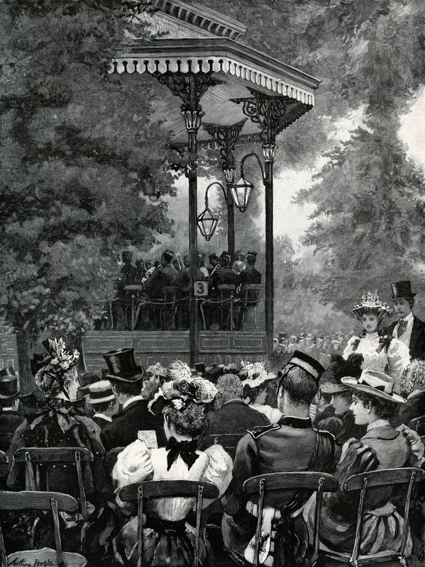 Freiluftmusik in London: Zuhören der Militärkapelle im Hyde Park von Arthur Hopkins