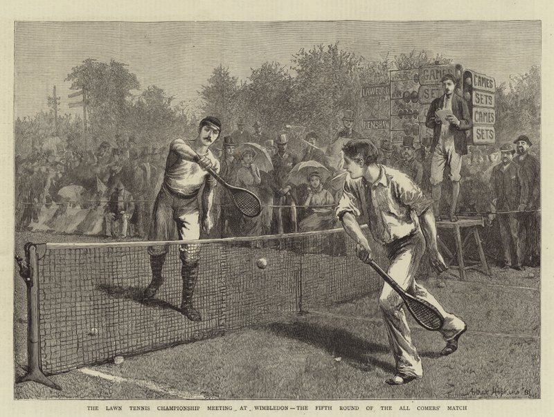 Die Lawn-Tennis-Meisterschaft in Wimbledon, die fünfte Runde des All-Comers-Matches von Arthur Hopkins