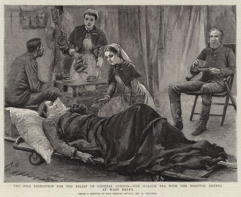 Die Nil-Expedition zur Rettung von General Gordon, Fünf-Uhr-Tee mit den Krankenschwestern im Wady Halfa von Arthur Hopkins