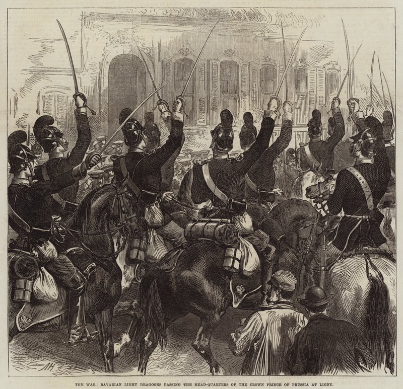 Der Krieg, Bayerische Leichte Dragoner passieren das Hauptquartier des Kronprinzen von Preußen in Ligny von Arthur Hopkins
