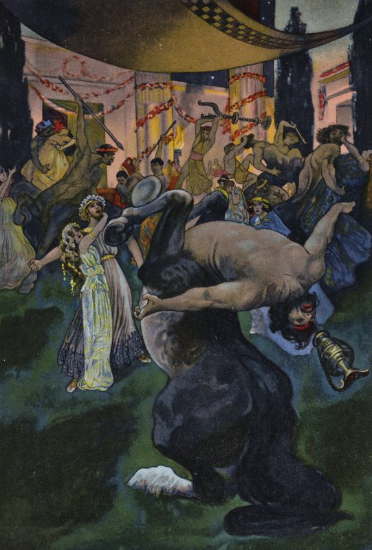 Satyrn stören das Hochzeitsfest von Orpheus und Eurydike, Szene aus Orpheus in der Unterwelt von Artus Scheiner