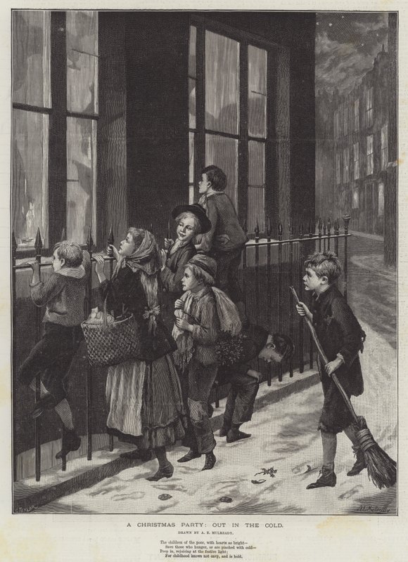 Eine Weihnachtsfeier, draußen in der Kälte von Augustus Edward Mulready