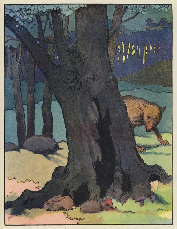 Wolf, der ein Kaninchen verfolgt von Benjamin Rabier