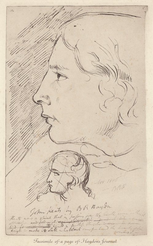 Skizze des englischen Dichters John Keats aus dem Tagebuch des englischen Künstlers Benjamin Haydon (Lithografie) von Benjamin Robert (after) Haydon