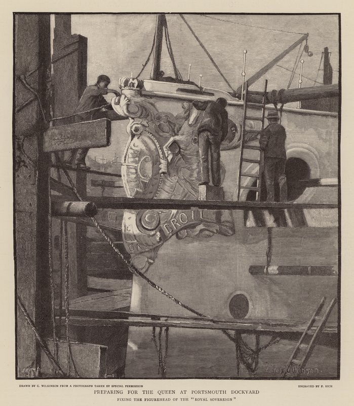 Vorbereitungen für Königin Victoria im Hafen von Portsmouth von C.A. Wilkinson