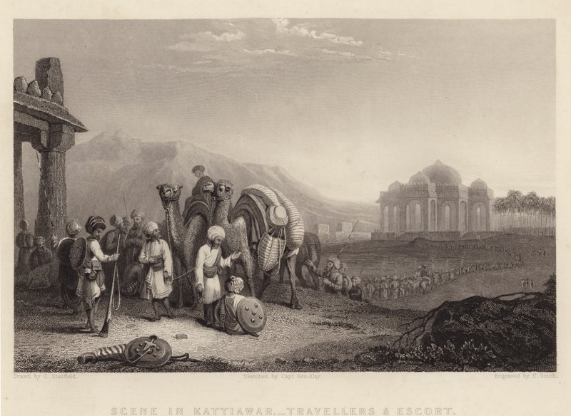 Szene in Kattiawar, Reisende und Eskorte von C. (after) Stanfield