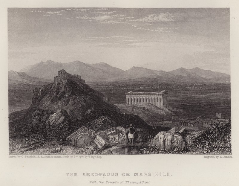 Der Areopag oder Mars-Hügel, mit dem Theseustempel in Athen von C. (after) Stanfield