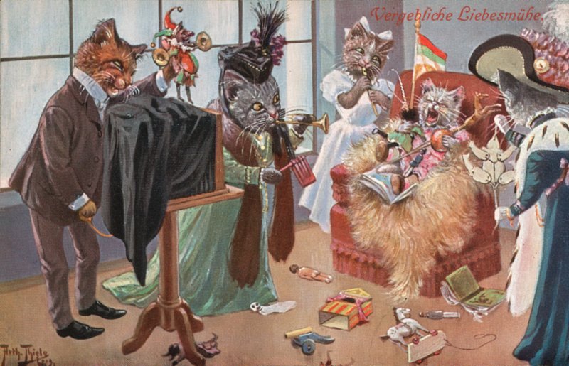 Humorvolle Katzenpostkarte von Carl Robert Arthur Thiele