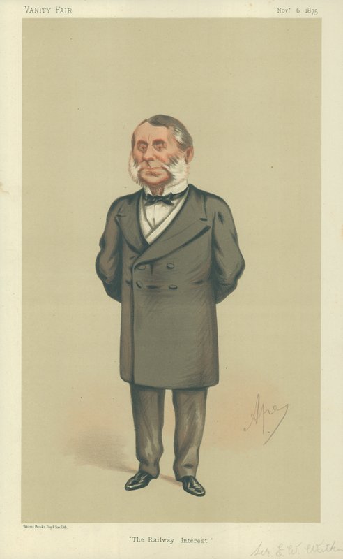 Sir Edward William Watkin, Die Eisenbahninteressen, 6. November 1875, Vanity Fair Karikatur von Carlo Pellegrini