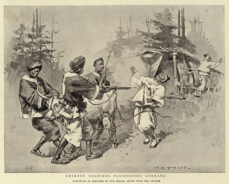 Chinesische Soldaten plündern Koreaner von Charles Edwin Fripp