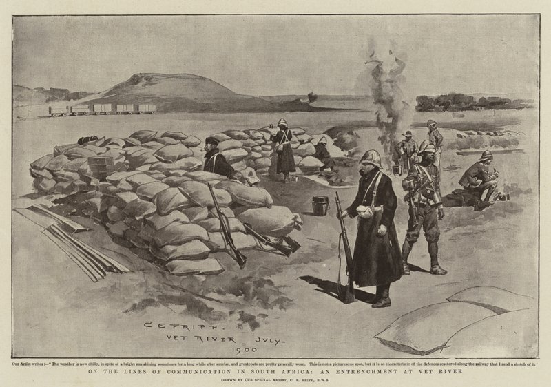 An den Kommunikationslinien in Südafrika, eine Verschanzung am Vet River von Charles Edwin Fripp