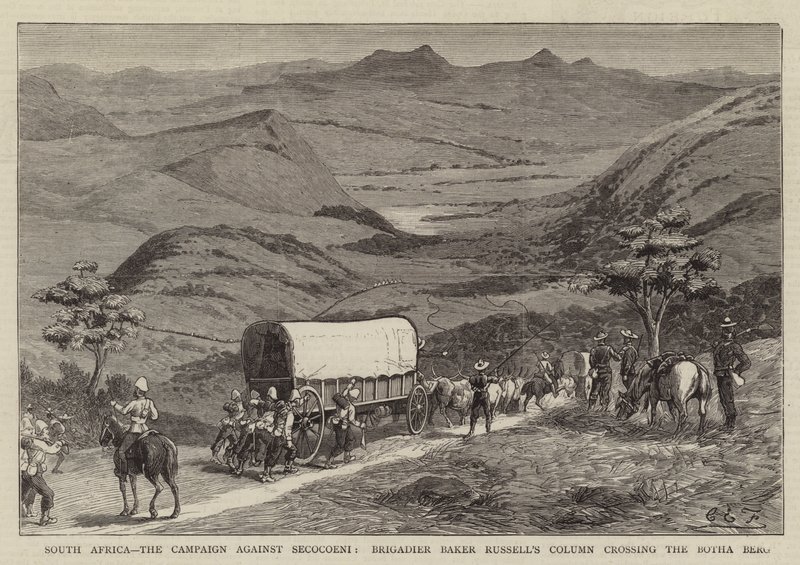 Südafrika, der Feldzug gegen Secocoeni, die Kolonne von Brigadier Baker Russell überquert den Botha Berg von Charles Edwin Fripp