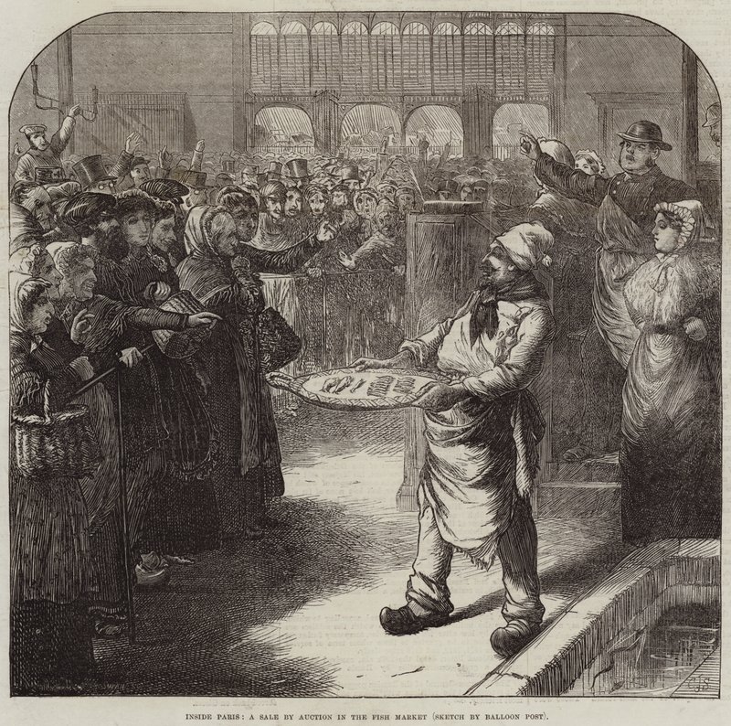 Im Inneren von Paris, eine Auktion im Fischmarkt von Charles J. Staniland