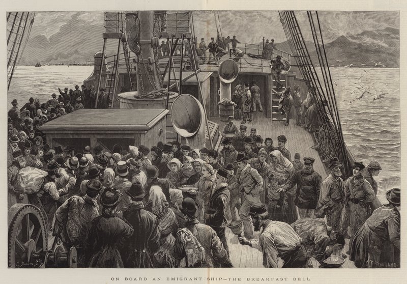 An Bord eines Auswandererschiffs, die Frühstücksglocke von Charles J. Staniland