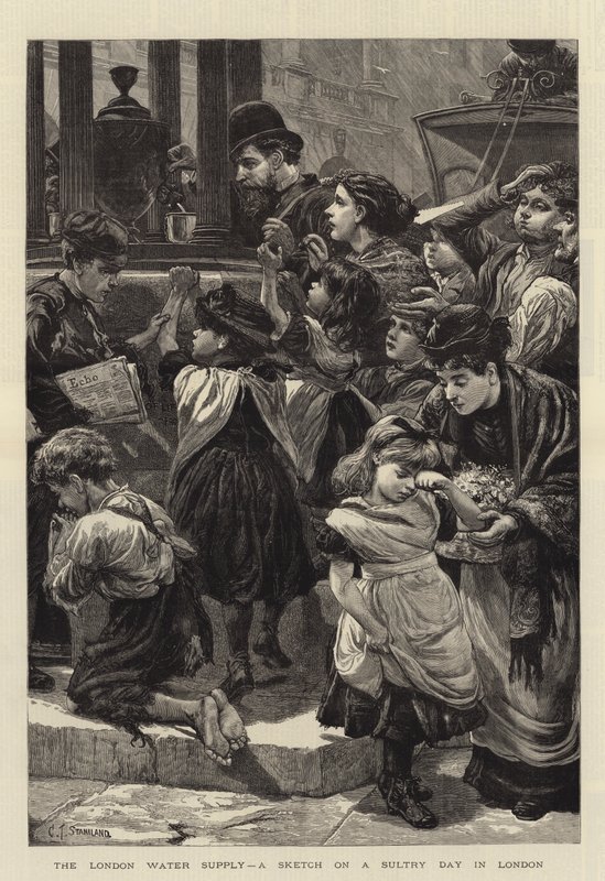 Die Wasserversorgung Londons, eine Skizze an einem schwülen Tag in London von Charles J. Staniland