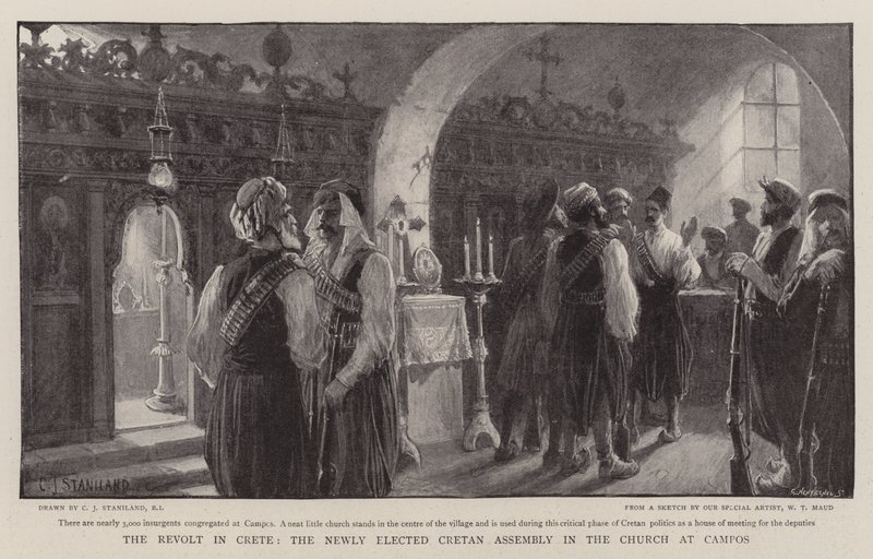 Der Aufstand auf Kreta, die neu gewählte kretische Versammlung in der Kirche von Campos von Charles J. Staniland