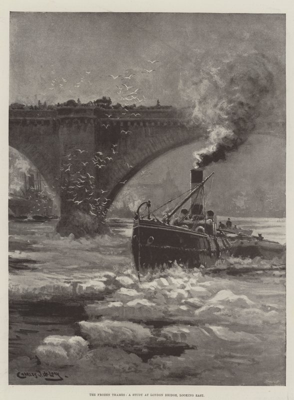 Die gefrorene Themse, eine Studie an der London Bridge, Blick nach Osten von Charles John de Lacy