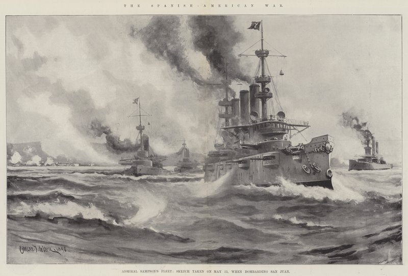 Der Spanisch-Amerikanische Krieg, Admiral Sampsons Flotte, Skizze vom 12. Mai, beim Beschuss von San Juan von Charles John de Lacy