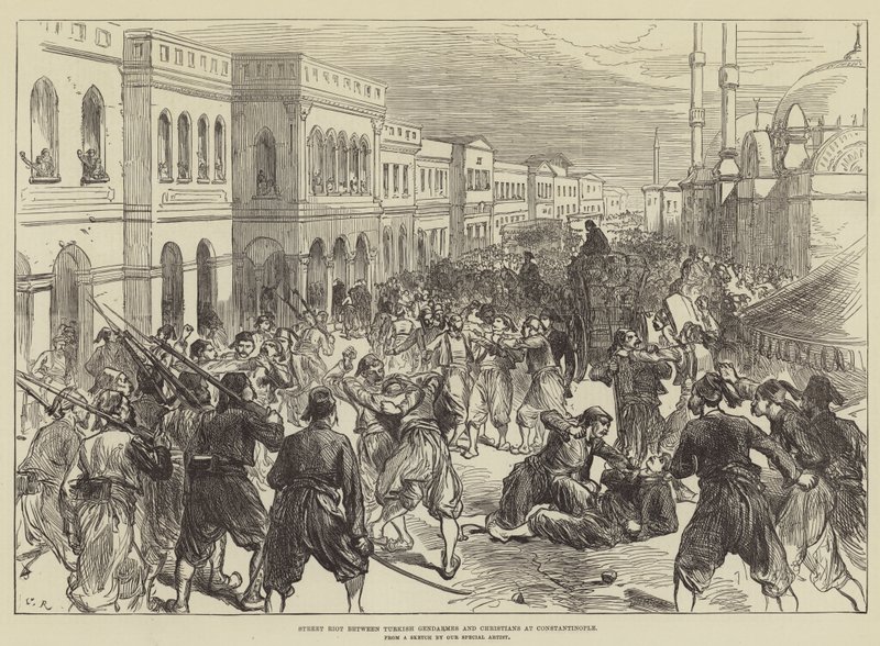 Straßenaufstand zwischen türkischen Gendarmen und Christen in Konstantinopel von Sir John Charles Robinson