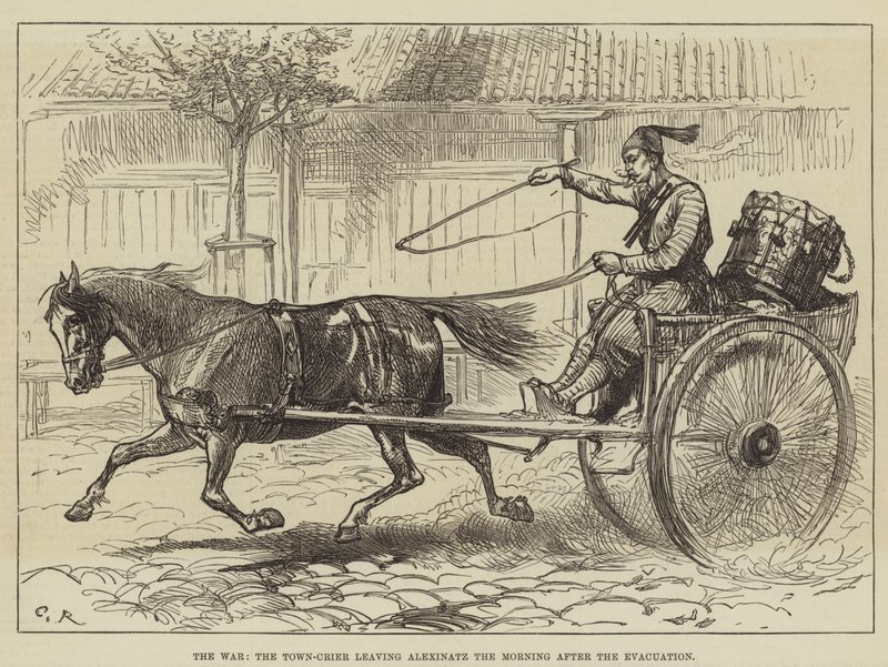 Der Krieg, der Stadtausrufer verlässt Alexinatz am Morgen nach der Evakuierung von Sir John Charles Robinson