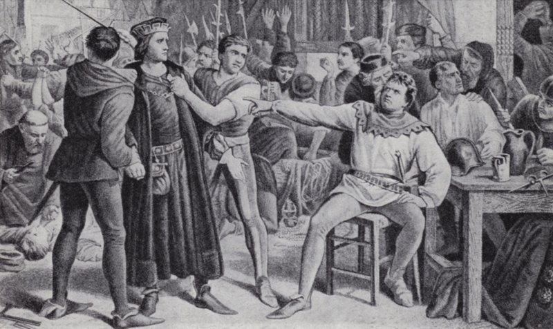 Lord Saye und Sele, kurz vor der Enthauptung in Jack Cades Rebellion von Charles (after) Lucy